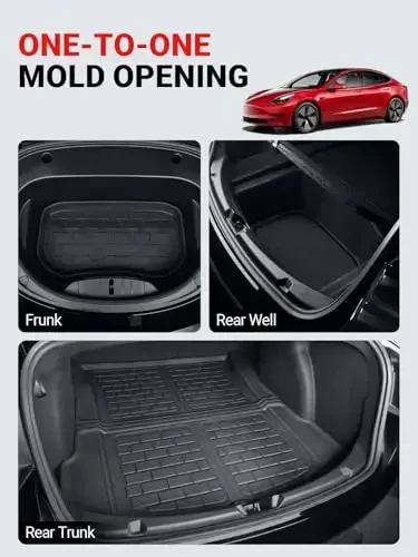 BASENOR Trunk Mat for Tesla Model 3 Floor Mat All-Weather Rear Cargo Liner 3D Material Car Mats Waterproof Anti-Slip Trunk Liner for Model 3 Accessories Custom Fit 2017-2023 - 3