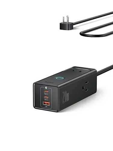 Baseus Power Strip Surge Protector 1200J - PD20W USB C Charger Extension Cord with 3 AC Outlets & 3 USB Port Fast Charging Charging Station for Office Dorm Room Home - 1