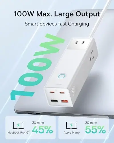 Baseus Power Strip Surge Protector 1200J - PD100W USB C Charger Extension Cord with 3 AC Outlets & 3 USB Port Fast Charging Charging Station for Office Dorm Room Home - 2