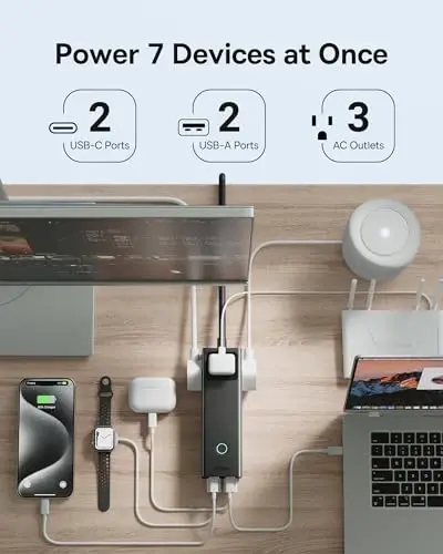 Baseus Power Strip Surge Protector 1200J - PD100W USB C Charger Extension Cord with 3 AC Outlets & 3 USB Port Fast Charging Charging Station for Office Dorm Room Home - 3