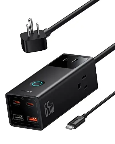 Baseus Power Strip Surge Protector 1200J - PD65W USB C Charger Extension Cord with 3 AC Outlets & 4 USB Port Fast Charging Charging Station for Office Dorm Room Home 