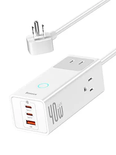 Baseus Power Strip Surge Protector 1200J - PD40W USB C Charger Extension Cord with 3 AC Outlets & 3 USB Port Fast Charging Charging Station for Office Dorm Room Home - 1