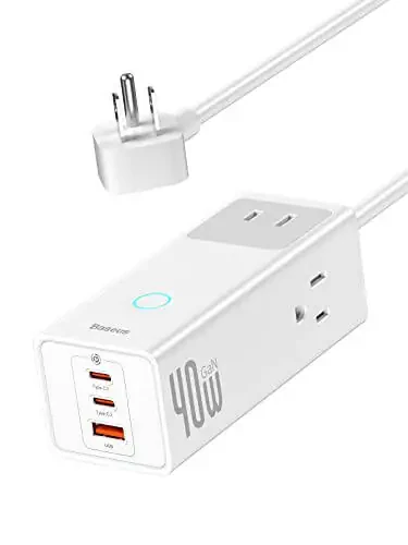 Baseus Power Strip Surge Protector 1200J - PD40W USB C Charger Extension Cord with 3 AC Outlets & 3 USB Port Fast Charging Charging Station for Office Dorm Room Home - 1
