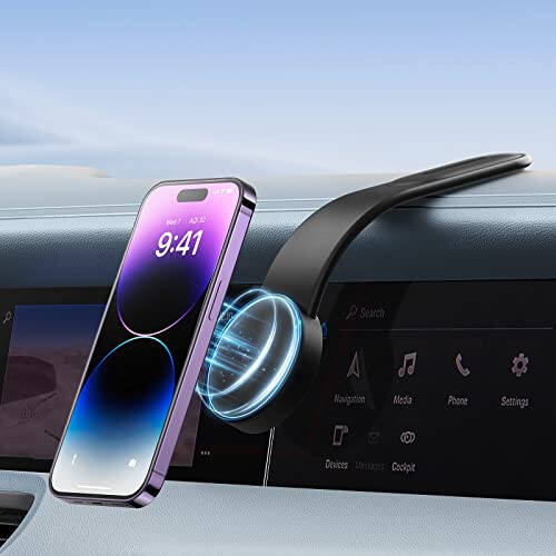 Baseus Magsafe Car Mount, Magnetic Phone Holder for Car, Compatible with iPhone 15, 14, 13, 12 Pro Plus Max Mini, Bendable Memory Titanium Alloy for Dashboard, Windshield - 6