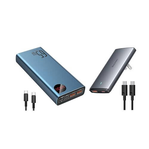 Baseus Power Bank, 65W 20000mAh Dizüstü Bilgisayar Taşınabilir Şarj Cihazı, Hızlı Şarj USB C 4 Portlu PD3.0 Pil Paketi, USB C Şarj Cihazı, 65W 2 Portlu Düz Duvar Şarj Cihazı PD 3.0, Ultra İnce GaN Şarj Cihazı Katlanabilir Fişli - 1