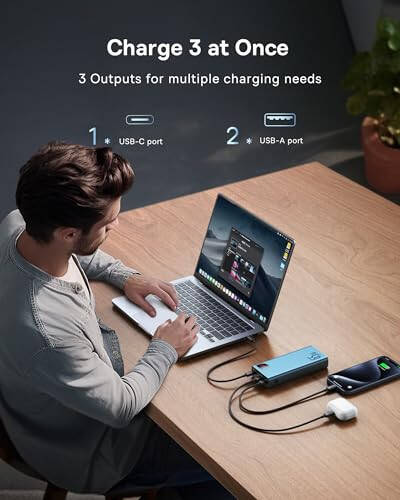 Baseus Power Bank, 65W 20000mAh Dizüstü Bilgisayar Taşınabilir Şarj Cihazı, Hızlı Şarj USB C 4 Portlu PD3.0 Pil Paketi, USB C Şarj Cihazı, 65W 2 Portlu Düz Duvar Şarj Cihazı PD 3.0, Ultra İnce GaN Şarj Cihazı Katlanabilir Fişli - 4