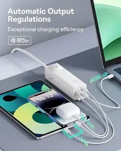 Baseus Power Strip Surge Protector 1200J - PD100W USB C Charger 3 ta AC rozetkali va 3 ta USB portli tez zaryadlash ofis yotoqxonasi uchun zaryadlash stantsiyasi - 7