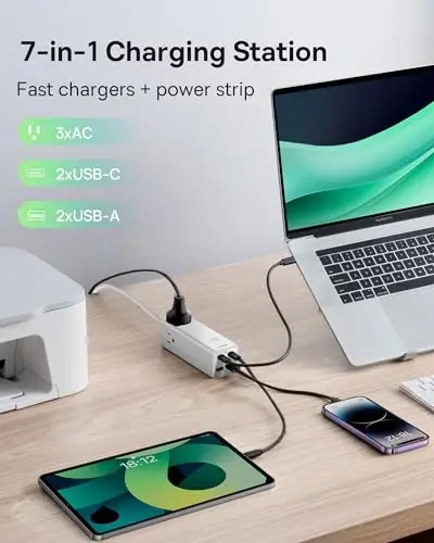 Baseus Power Strip Surge Protector 1200J - PD100W USB C Charger Extension Cord with 3 AC Outlets & 3 USB Port Fast Charging Charging Station for Office Dorm Room Home - 3