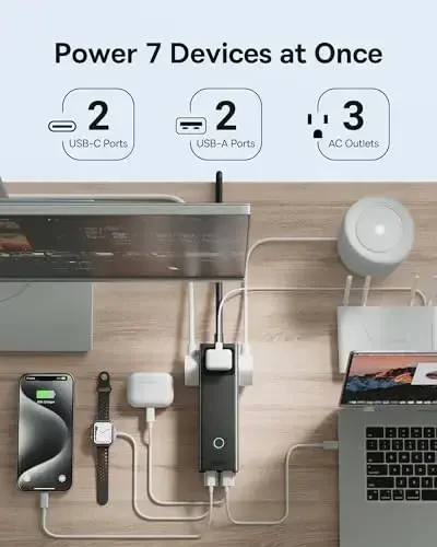 Baseus Power Strip Surge Protector 1200J - PD100W USB C Charger Extension Cord with 3 AC Outlets & 3 USB Port Fast Charging Charging Station for Office Dorm Room Home - 3