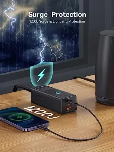 Baseus Power Strip Surge Protector 1200J - PD20W USB C Charger Extension Cord with 3 AC Outlets & 3 USB Port Fast Charging Charging Station for Office Dorm Room Home - 4