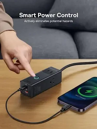 Baseus Power Strip Surge Protector 1200J - PD20W USB C Charger Extension Cord with 3 AC Outlets & 3 USB Port Fast Charging Charging Station for Office Dorm Room Home - 5