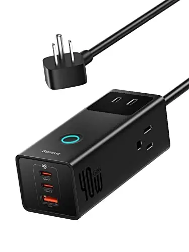 Baseus Power Strip Surge Protector 1200J - PD40W USB C Charger 3 AC rozetkali va 3 USB portli tez zaryadlovchi ofis yotoq xonasi uchun quvvat uzatgichi 