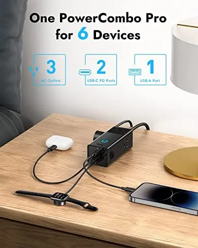 Baseus Power Strip Surge Protector 1200J - PD40W USB C Charger 3 AC rozetkali va 3 USB portli tez zaryadlovchi ofis yotoq xonasi uchun quvvat uzatgichi - 2
