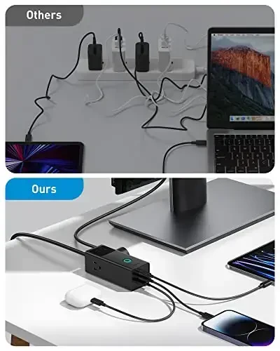Baseus Power Strip Surge Protector 1200J - PD40W USB C Charger 3 AC rozetkali va 3 USB portli tez zaryadlovchi ofis yotoq xonasi uchun quvvat uzatgichi - 4