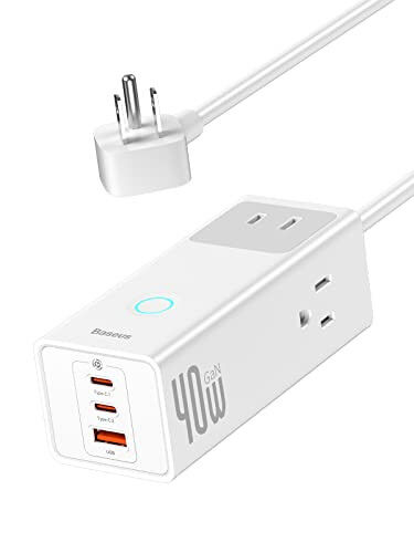 Baseus Power Strip Surge Protector 1200J - PD40W USB C Charger Extension Cord with 3 AC Outlets & 3 USB Port Fast Charging Charging Station for Office Dorm Room Home 