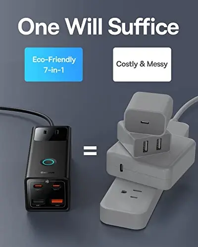 Baseus Power Strip Surge Protector 1200J - PD65W USB C Charger Extension Cord with 3 AC Outlets & 4 USB Port Fast Charging Charging Station for Office Dorm Room Home - 4