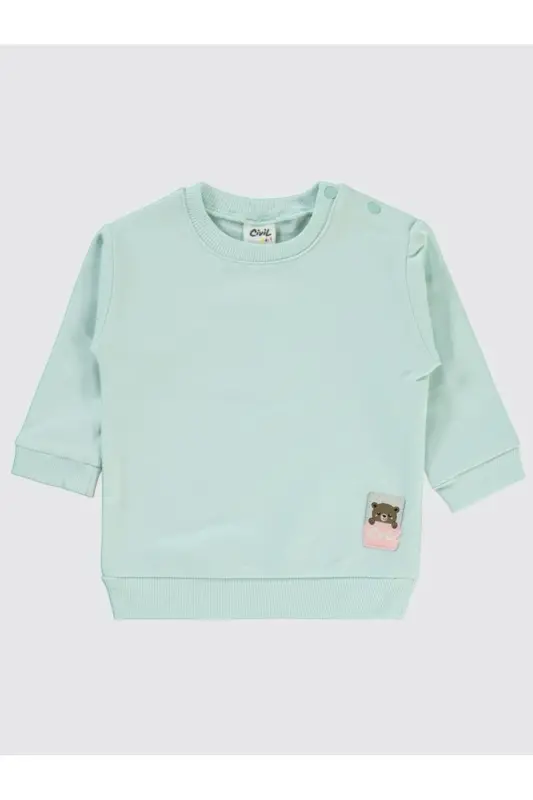 Basic Arma Etiketli 6-18 Ay Sweatshirt - Yeşil 12-18 Ay - Mint - 1