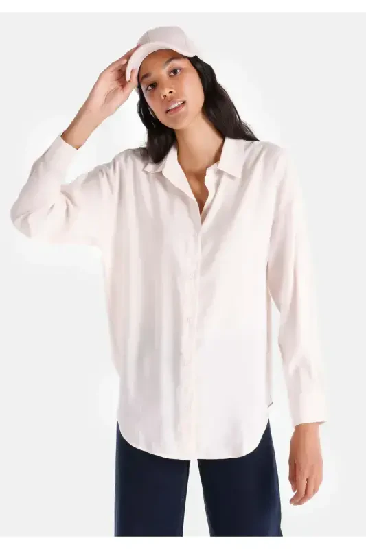 Basic ecru long sleeve shirt for women - 1