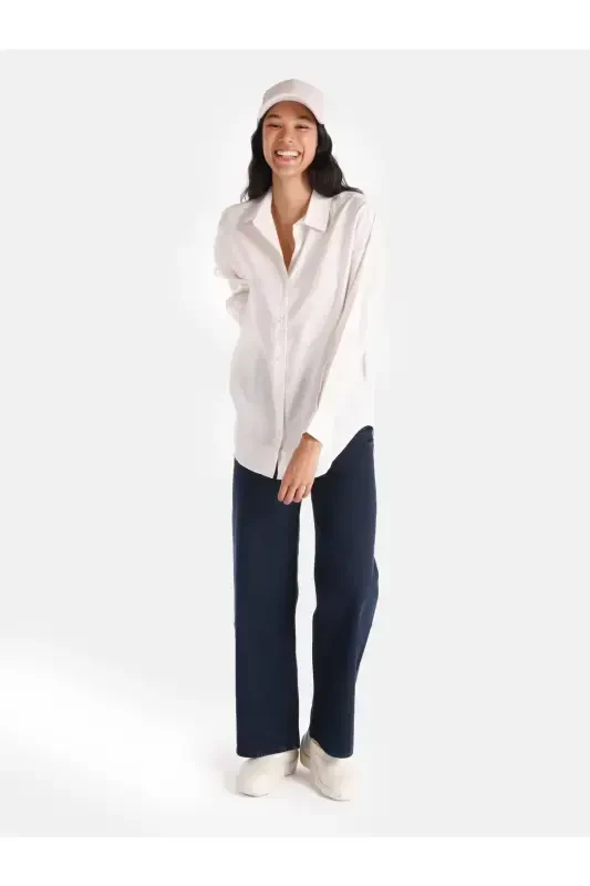 Basic ecru long sleeve shirt for women - 3