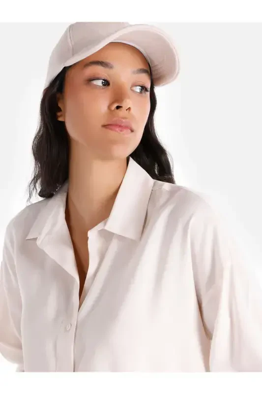 Basic ecru long sleeve shirt for women - 4