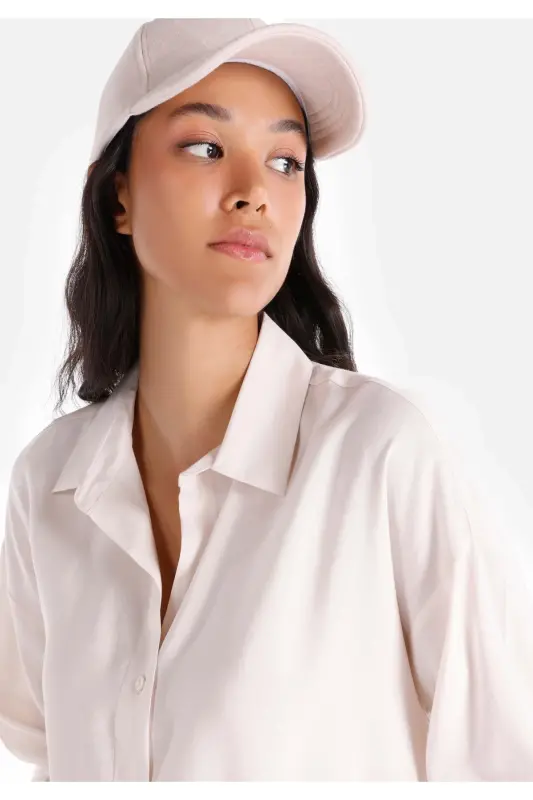 Basic ecru long sleeve shirt for women - 4
