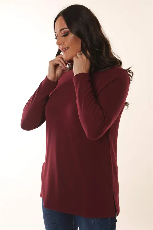 Basic Half Fisherman Burgundy Blouse - 4