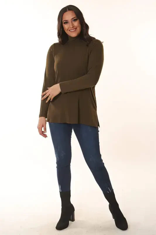 Basic Half Fisherman Khaki Blouse - 2
