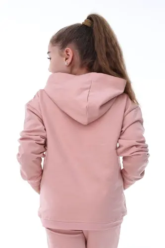 Basic Hooded Brushed Kangaroo Pocket Detailed Children's Sweatshirt 3-10 Years Old Powder-Powder - 3