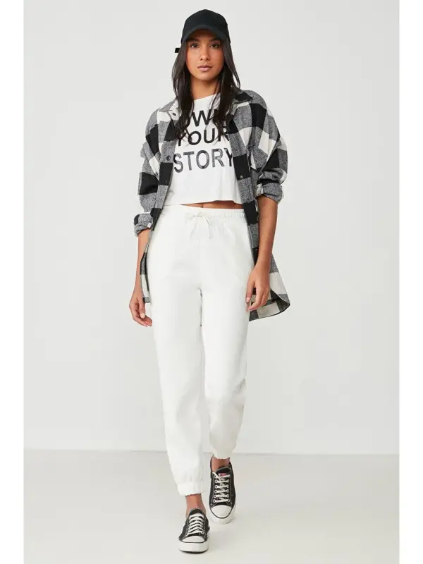 Basic Jogger Sweatpants 802 Ecru-Ecru - LC WAIKIKI