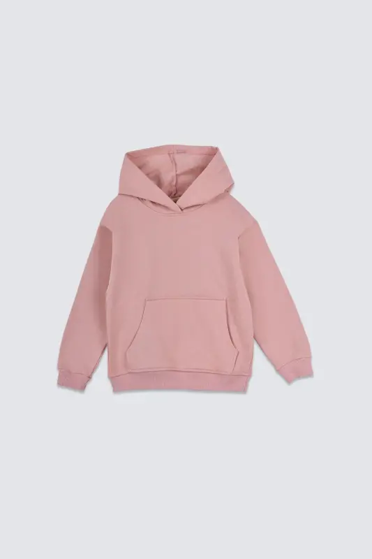 Basic Kapüşonlu Şardonlu Kanguru Cep Detaylı Çocuk Sweatshirt 3-10 Yaş Ekru - Pudra - ZUZUNGA