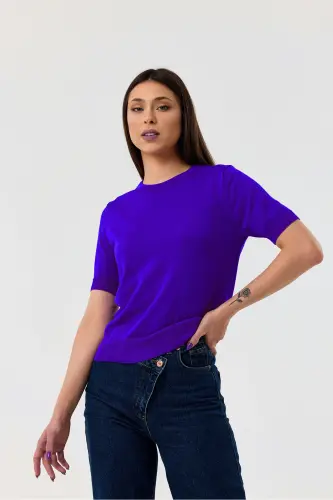 Basıc Kısa Kollu Triko Kazak-SAKS-SAKS 