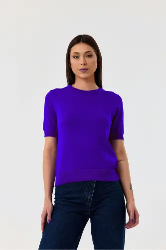 Basıc Kısa Kollu Triko Kazak-SAKS-SAKS - 2