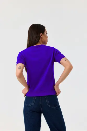 Basıc Kısa Kollu Triko Kazak-SAKS-SAKS - 3