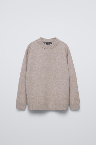 BASIC KNIT PULLOVER-Sand/Maroon - 2