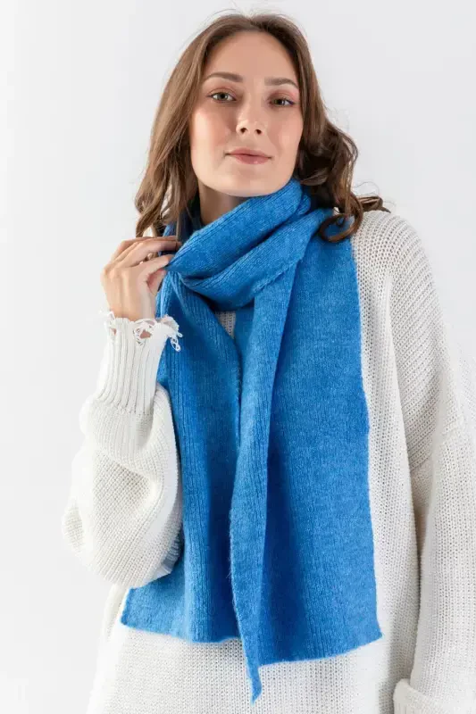 BASIC KNITTED SCARF-BLUE - AJOUR TRİKO