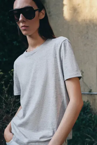 BASIC KOTON T-SHIRT-Gri marn - 1