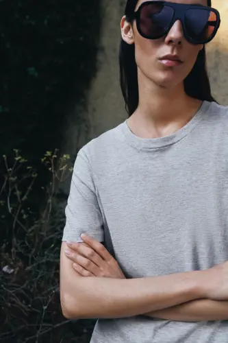 BASIC KOTON T-SHIRT-Gri marn - 4