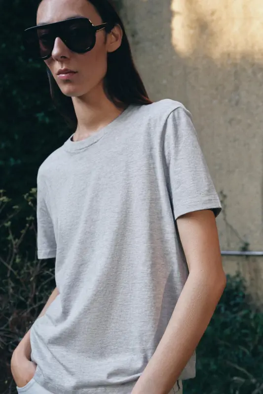 BASIC KOTON T-SHIRT-Gri marn - ZARA