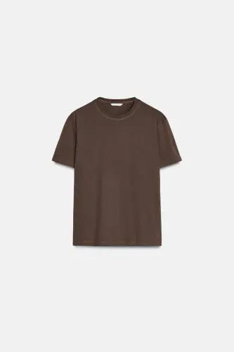BASIC KOTON T-SHIRT-Kahverengi - 5