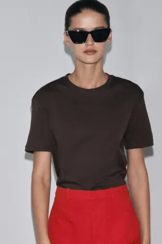BASIC KOTON T-SHIRT-Kahverengi - ZARA (1)