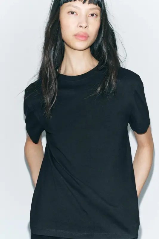 BASIC KOTON T-SHIRT-Siyah - ZARA