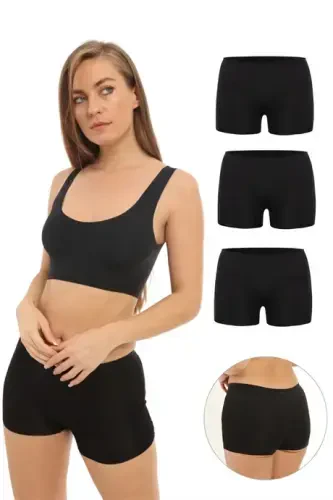 Basic Laser Cut Seamless Women's Boxer Panties 3 Pack Black - 1