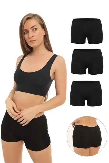 Basic Laser Cut Seamless Women's Boxer Panties 3 Pack Black - BÜYÜKBEDENIZ