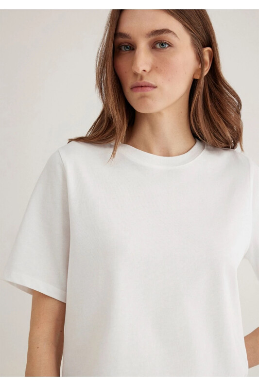 basic loose fit %100 pamuk kadın t-shirt - MAVI