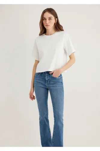 basic loose fit %100 pamuk kadın t-shirt - MAVI (1)