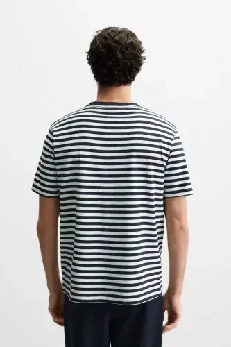 BASIC MEDIUM WEIGHT T-SHIRT-Ecru / Navy Blue - 3