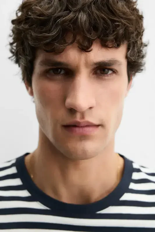 BASIC MEDIUM WEIGHT T-SHIRT-Ecru / Navy Blue - 6