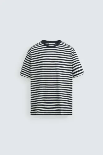 BASIC MEDIUM WEIGHT T-SHIRT-Ecru / Navy Blue - 7