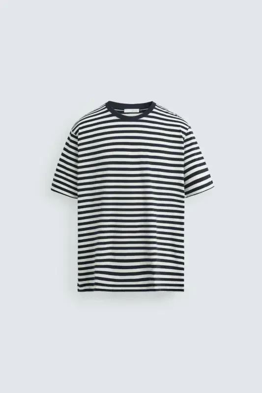 BASIC MEDIUM WEIGHT T-SHIRT-Ecru / Navy Blue - 7