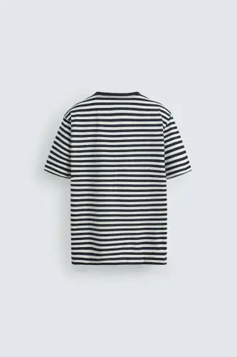 BASIC MEDIUM WEIGHT T-SHIRT-Ecru / Navy Blue - 8